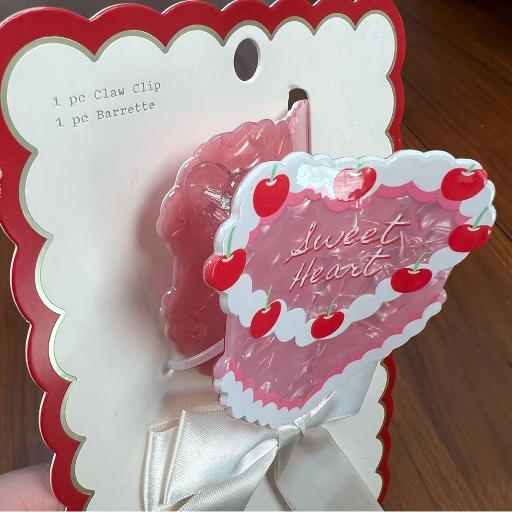 A New Day Heart and Ribbon Bow Hair Clips, Set of 2